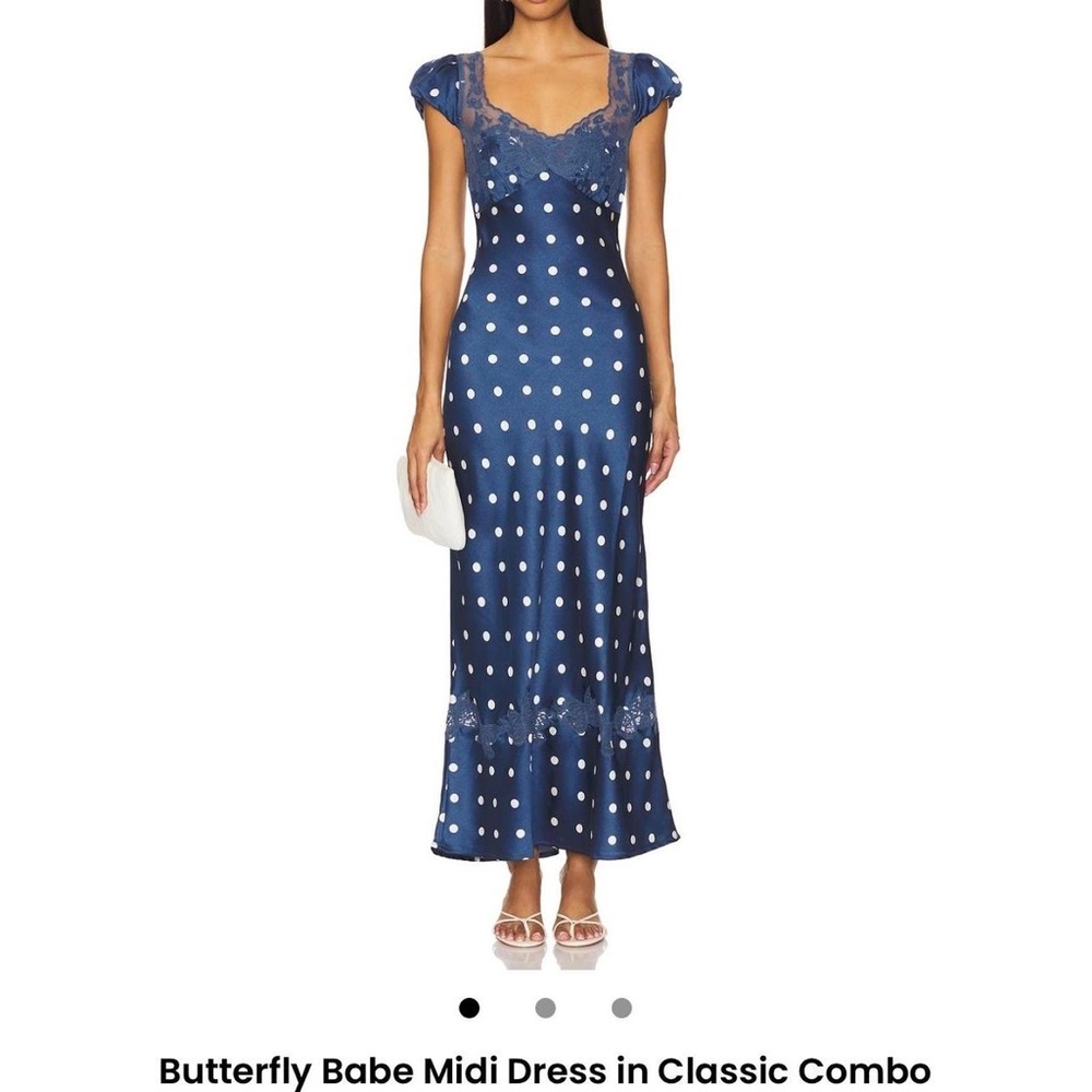 Free People Maxi Navy/White Polka Dot Dress